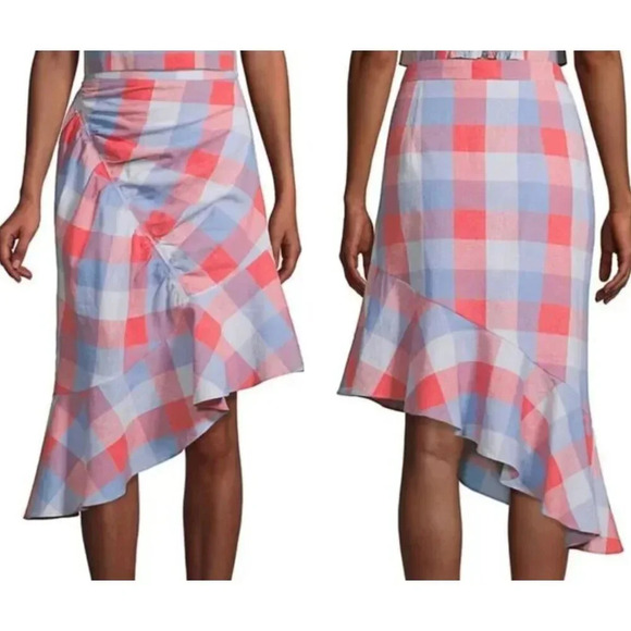 Parker Astrid Asymmetric Skirt Red and Blue Plaid Skirt 33153 - Picture 1 of 7